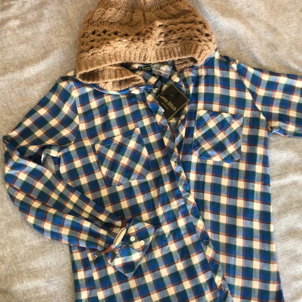 Lightweight flannel with crochet hood